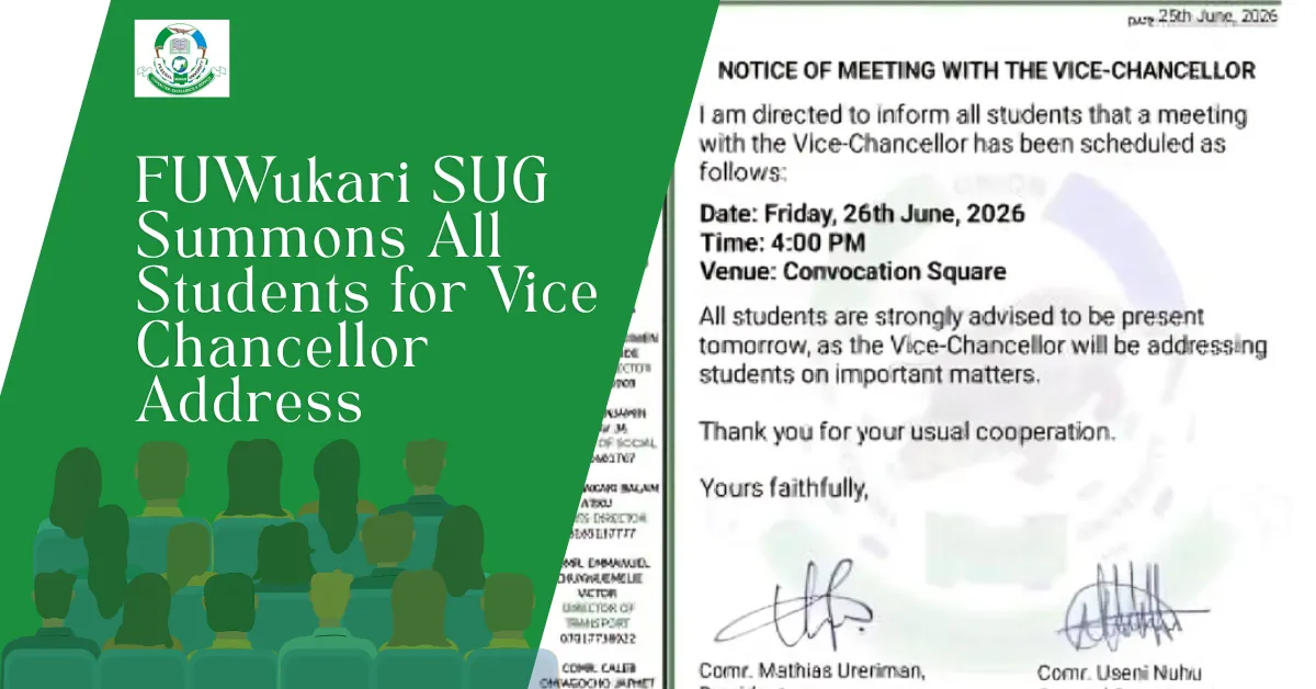 FUWukari SUG Summons All Students for Vice Chancellor Address