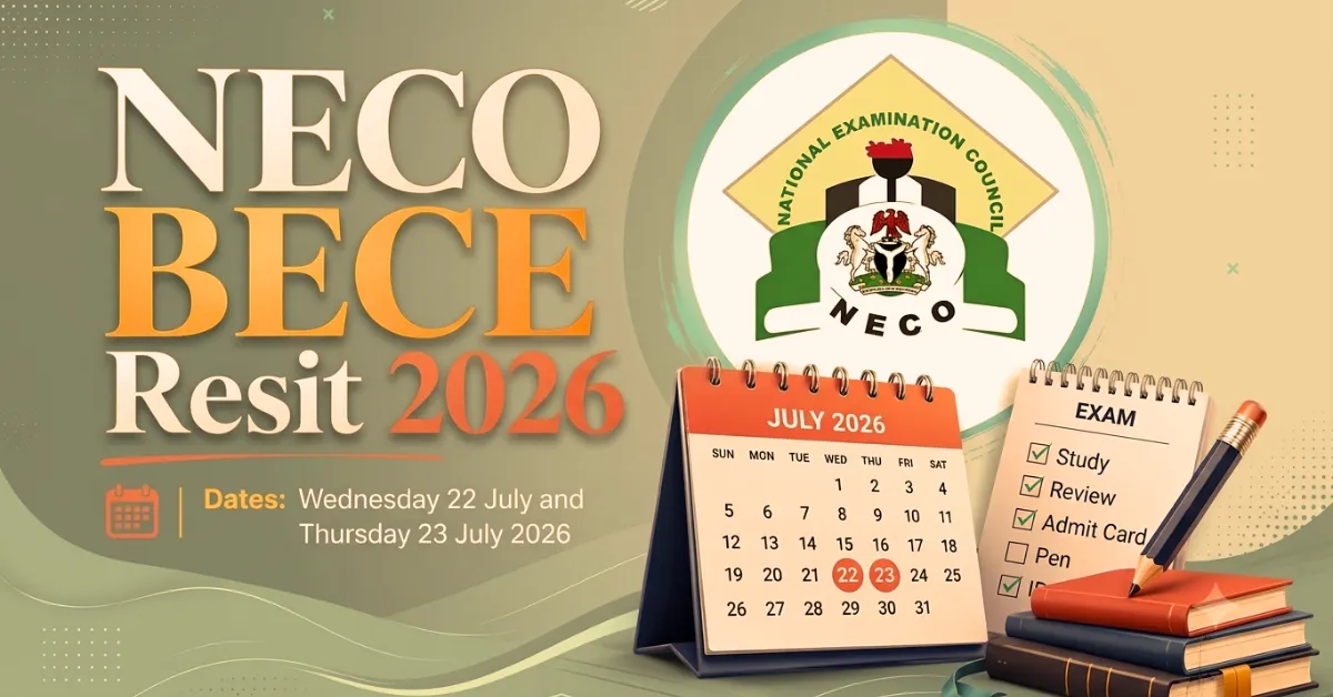 NECO BECE Resit Exam Timetable and Registration 2026