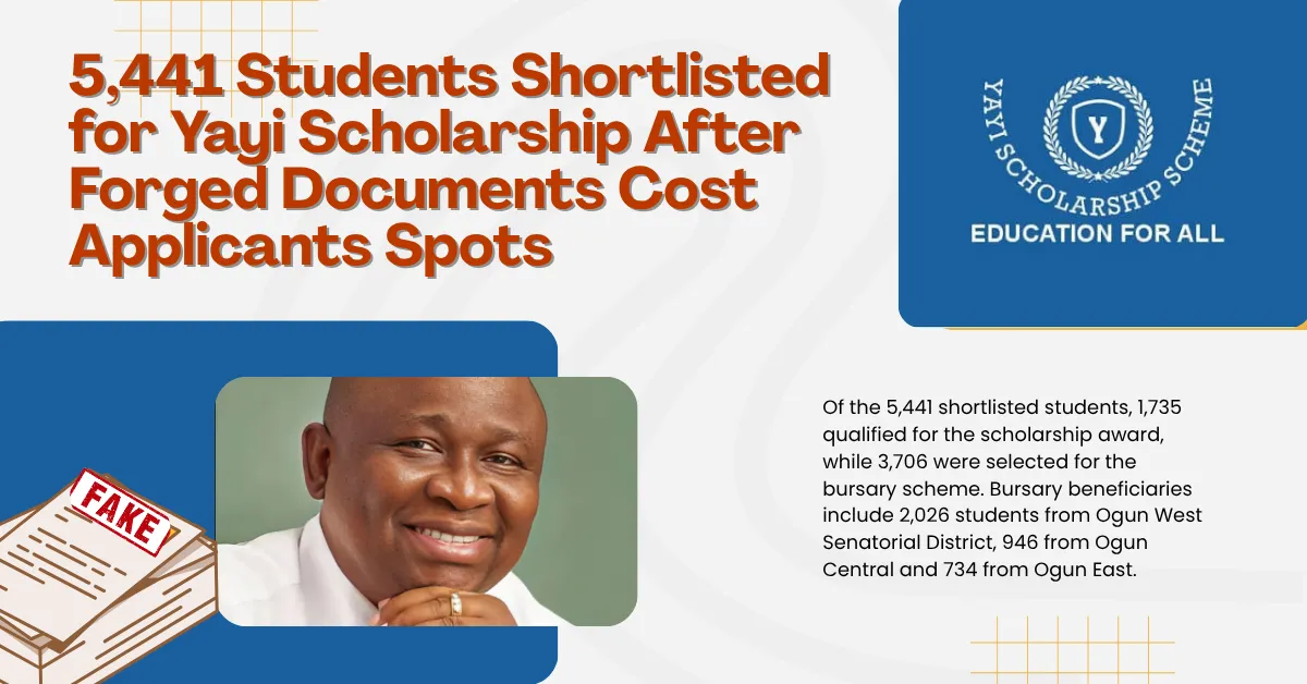 5,441 Students Shortlisted for Yayi Scholarship After Forged Documents Cost Applicants Spots 