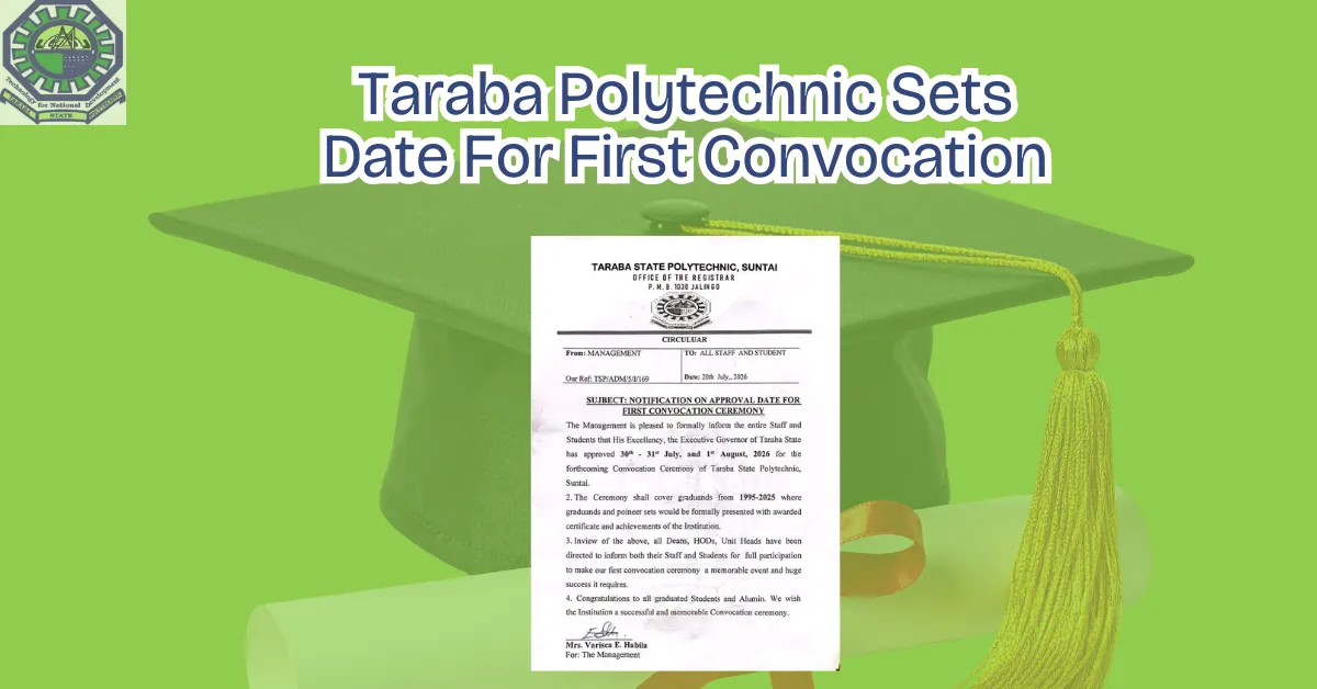 Taraba Polytechnic Sets Date For First Convocation