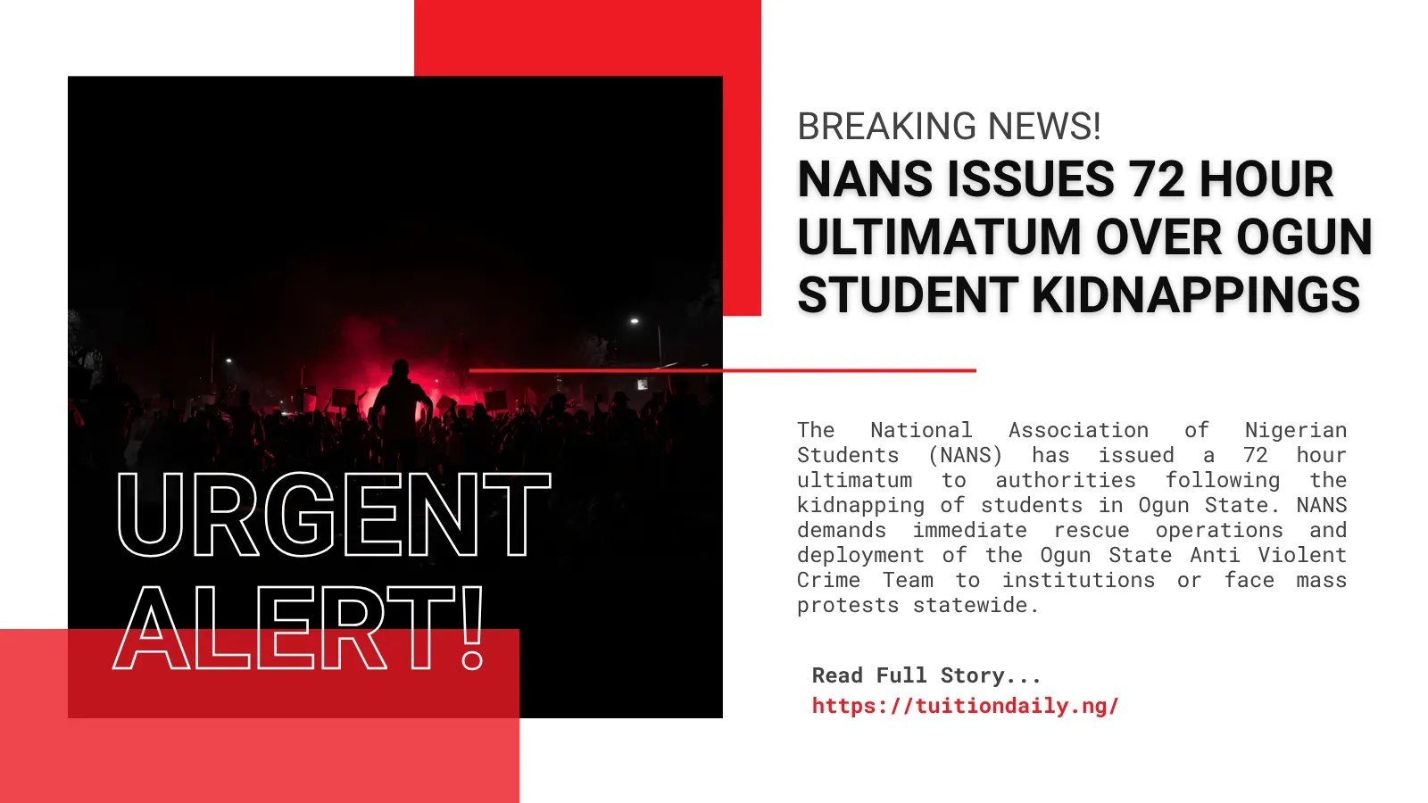 NANS Issues 72 Hour Ultimatum Over Ogun Student Kidnappings 