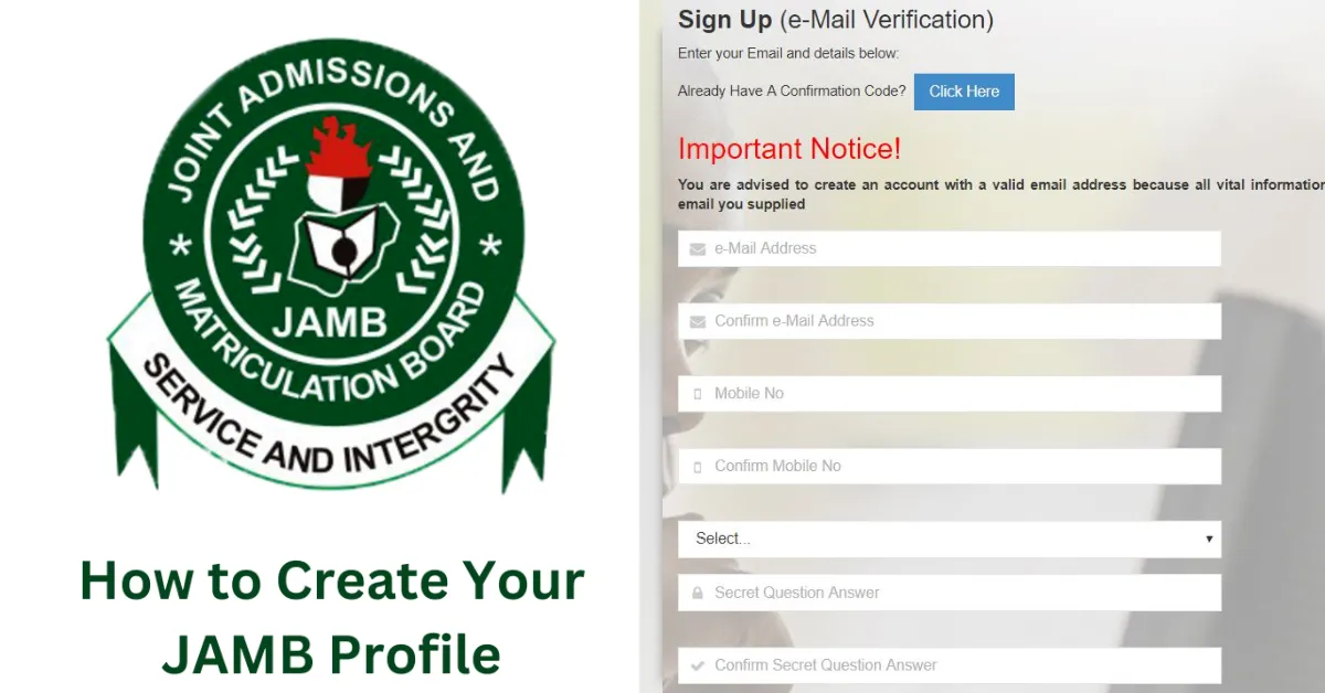 How to Create JAMB Profile 2026